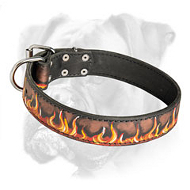 Incredible Leather Boxer Collar with Hand-Painted Burning Flames Incredible Leather Boxer Collar with Hand-Painted Burning Flames