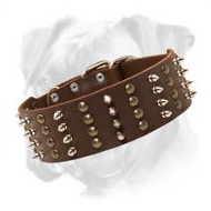 Exclusive Extra Wide Leather Boxer Collar with 4 Rows of Spikes and Studs Exclusive Extra Wide Leather Boxer Collar with 4 Rows of Spikes and Studs