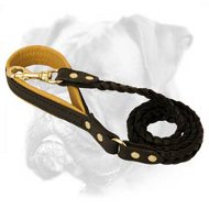 Braided Handmade Leather Canine Leash with Gold Color Hardware for Boxer Dog Braided Handmade Leather Canine Leash with Gold Color Hardware for Boxer Dog