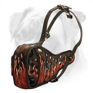 Awesome Leather Boxer Muzzle with Handpainted Flames Awesome Leather Boxer Muzzle with Handpainted Flames