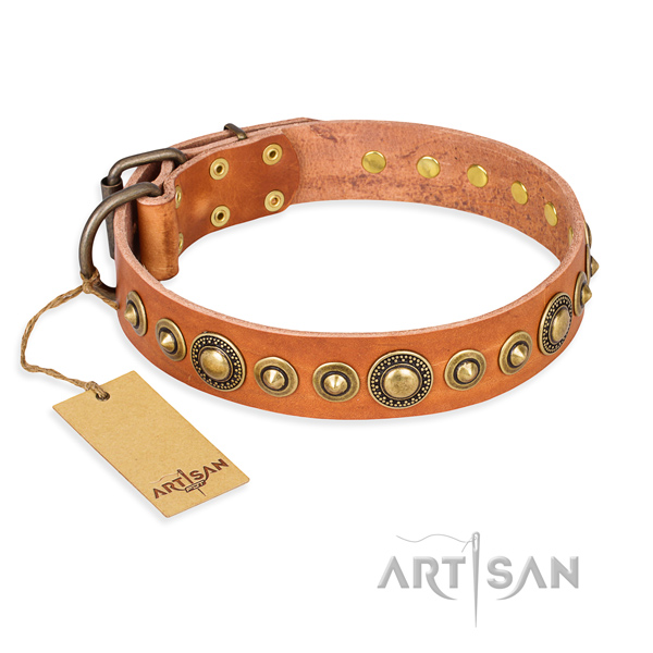 Reliable full grain natural leather collar made for your four-legged friend