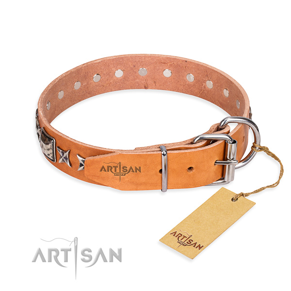 Quality adorned dog collar of full grain leather