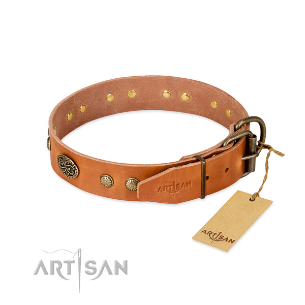 Durable fittings on full grain natural leather dog collar for your pet