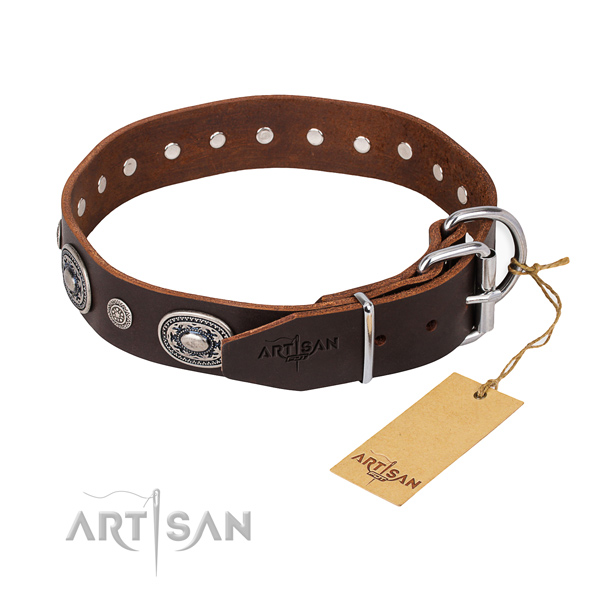 Gentle to touch full grain natural leather dog collar handmade for walking