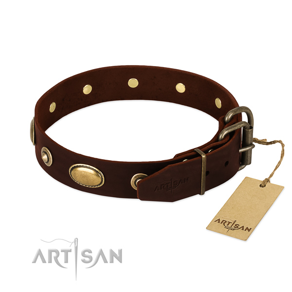 Rust-proof buckle on natural leather dog collar for your dog