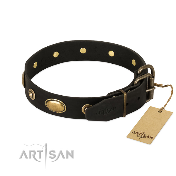 Corrosion proof hardware on genuine leather dog collar for your canine