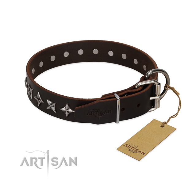 Fancy walking adorned dog collar of best quality natural leather