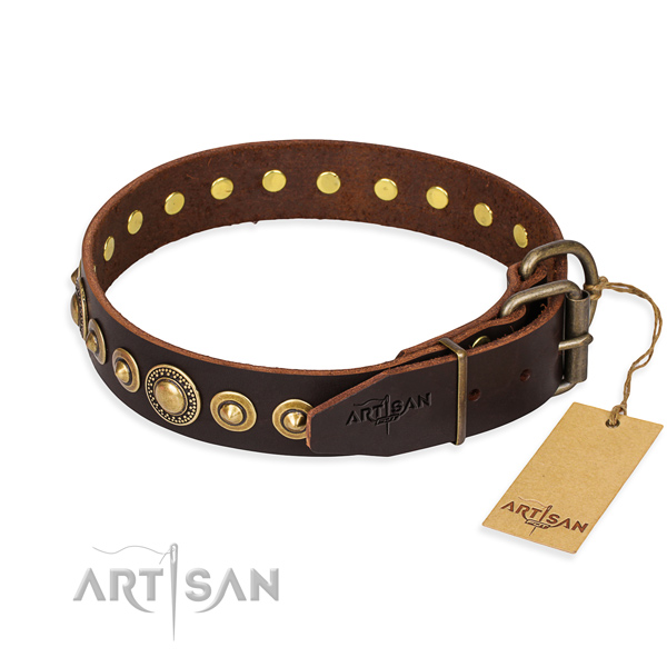 Quality genuine leather dog collar created for easy wearing