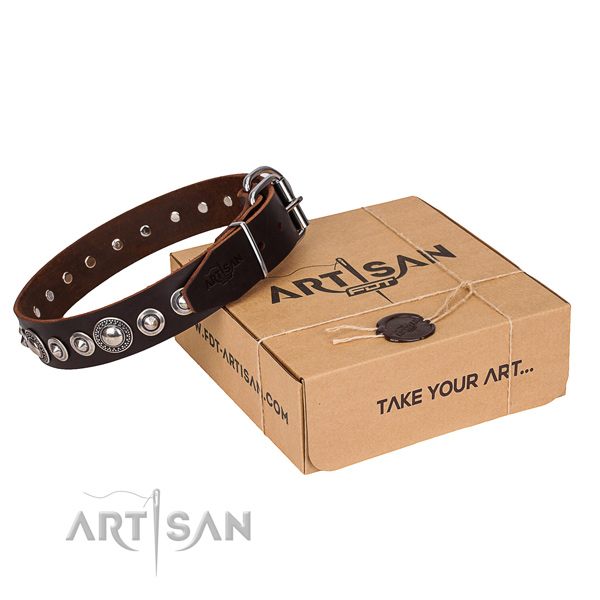 Full grain leather dog collar made of top notch material with durable hardware