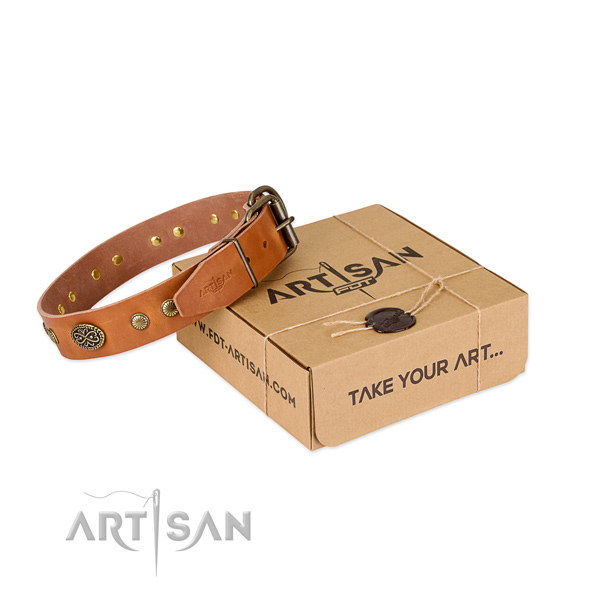 Durable hardware on full grain genuine leather dog collar for your doggie