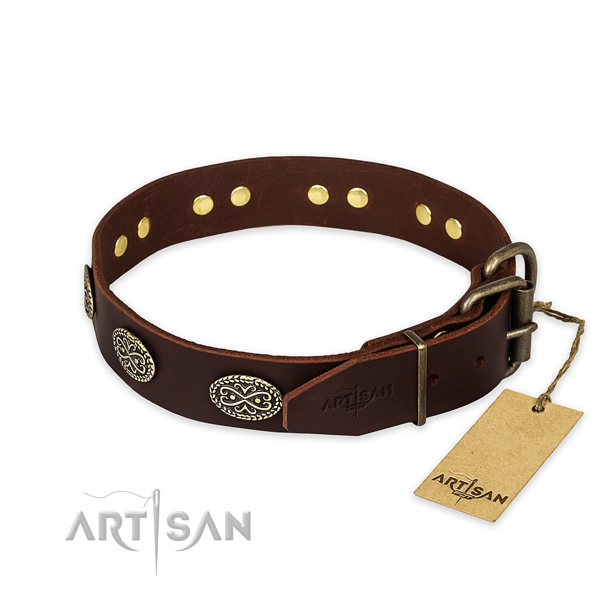 Durable fittings on full grain genuine leather collar for your stylish pet