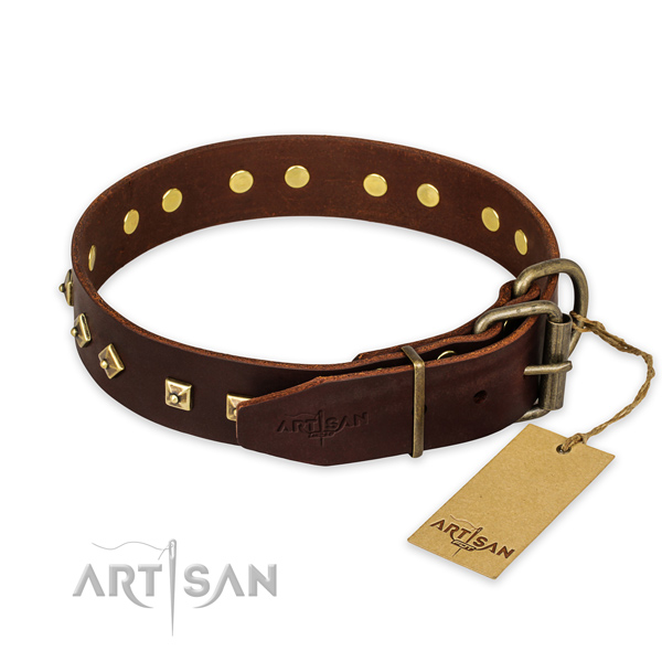 Rust resistant traditional buckle on full grain genuine leather collar for fancy walking your canine