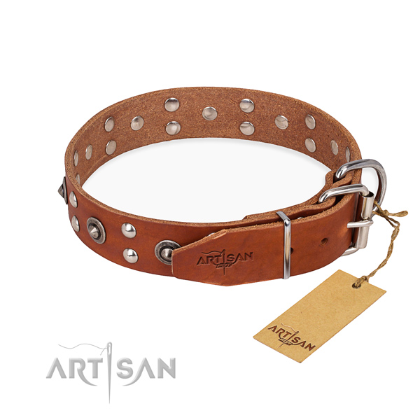 Rust resistant fittings on full grain leather collar for your beautiful dog