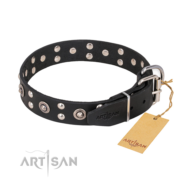 Rust-proof buckle on full grain natural leather collar for your lovely four-legged friend