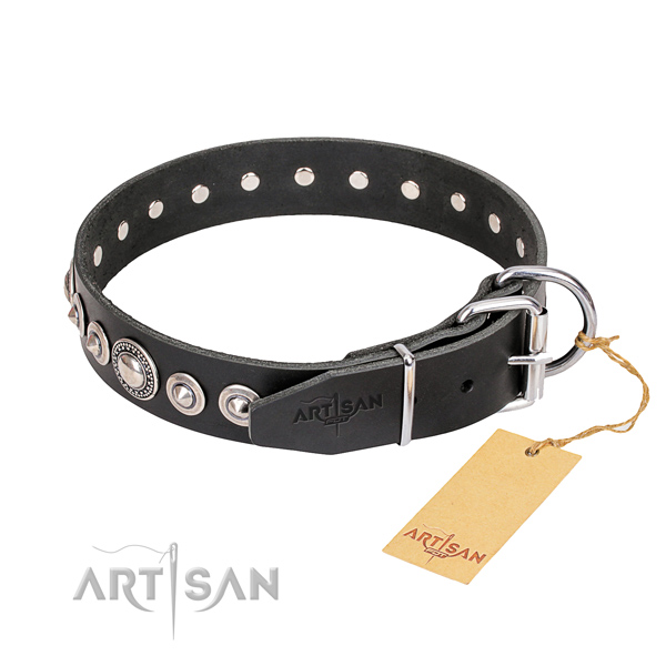 Fine quality embellished dog collar of full grain natural leather