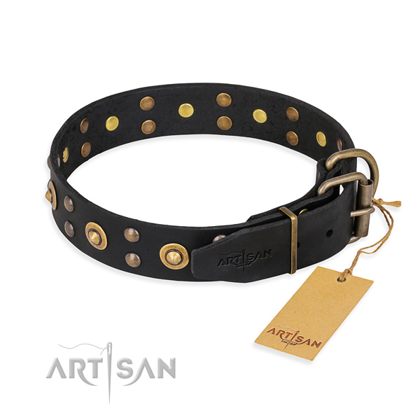 Corrosion resistant traditional buckle on leather collar for your lovely canine