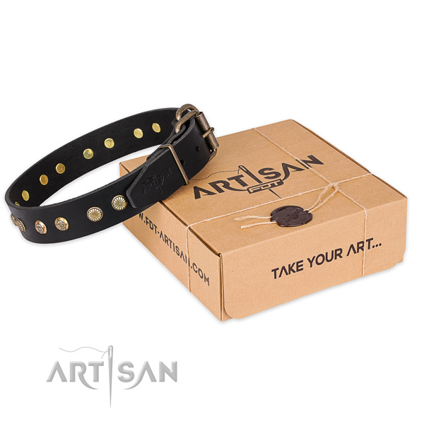 Rust resistant traditional buckle on full grain natural leather collar for your handsome pet