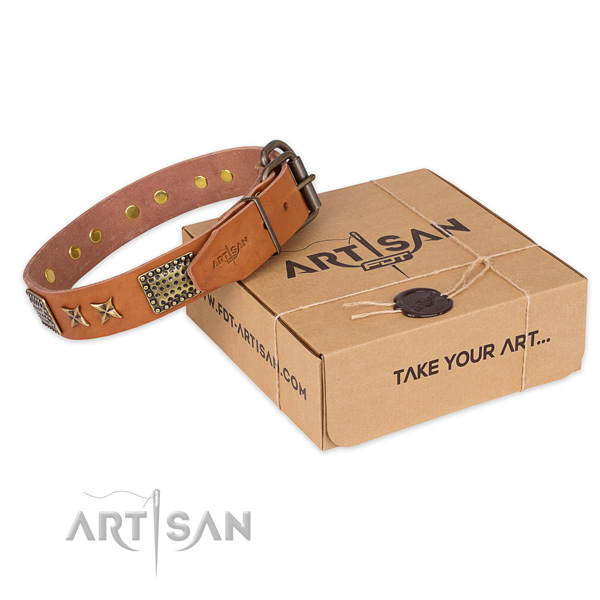 Durable fittings on full grain natural leather collar for your attractive dog