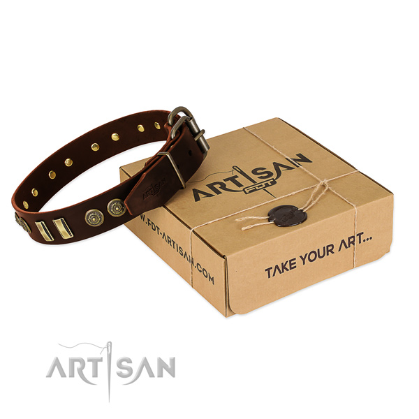 Durable studs on natural leather dog collar for your pet