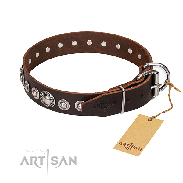 Leather dog collar made of high quality material with durable traditional buckle