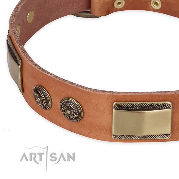 Corrosion resistant fittings on full grain genuine leather dog collar for your dog