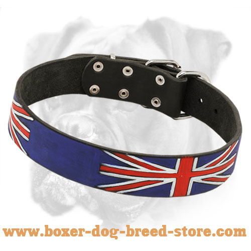 Unique Leather Collar with British Flag Painting for Boxer