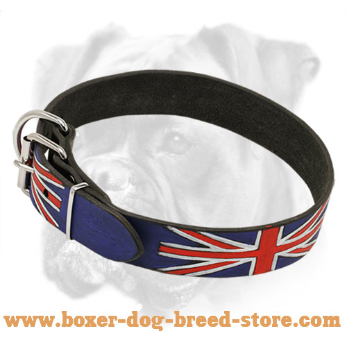 Leather Dog Collar with UK flag