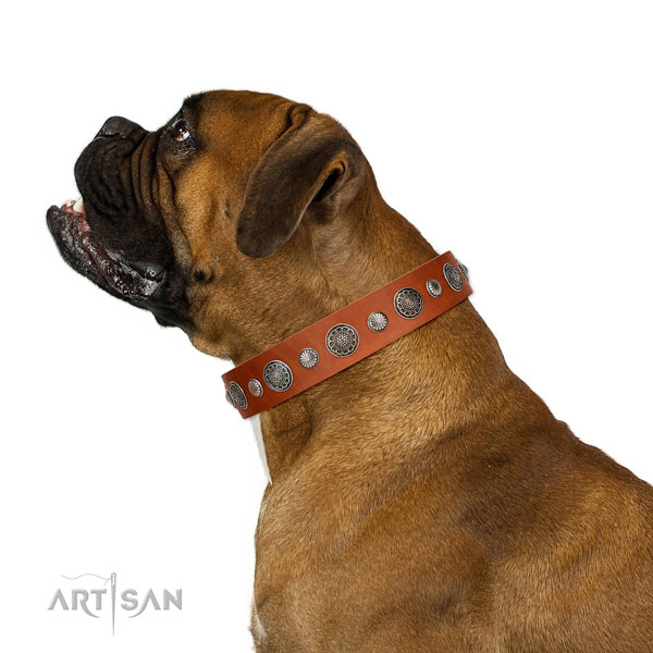 Perfect fit leather dog collar with rust-proof hardware