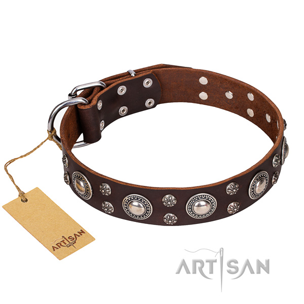 Strong leather dog collar with rust-proof fittings