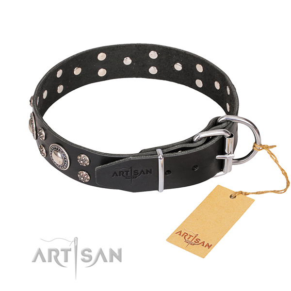 Genuine leather dog collar with smooth surface