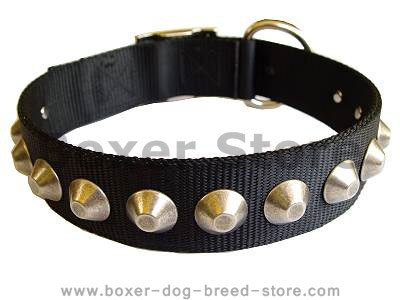 Gorgeous Wide Nylon Dog Collar With Nickle Pyramids for Boxer dog