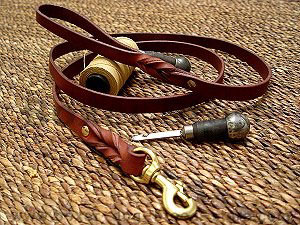 Handcrafted leather dog leash for walking and tracking for boxer dog