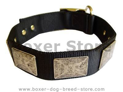 Nylon Dog Collar For Large and Medium Breeds With Vintage Plates for Boxer dog
