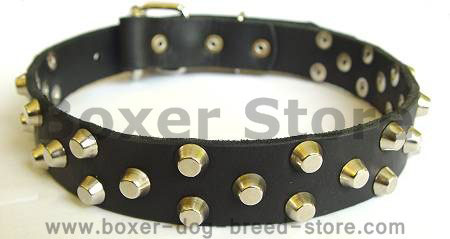 Small pyramids/studs 3 rows leather dog collar for boxer