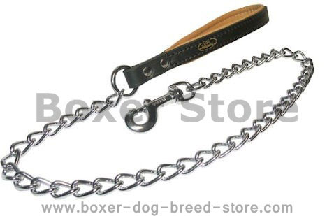 Chain Lead with leather handle for Boxer