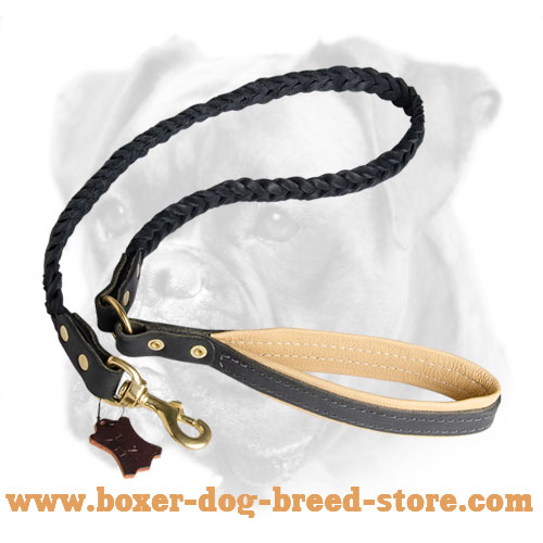 Natural Braided Leather Dog Leash for Boxer