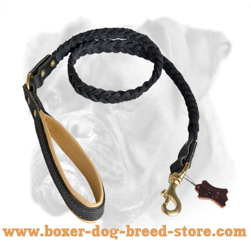 Braided Leather Leash 48 inch for Boxer