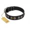 "Mister Exclusive" Designer FDT Artisan Black Leather Boxer Collar with Medallions