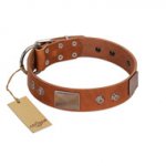 "Great Obelisk" Handcrafted FDT Artisan Tan Leather Boxer Collar with Large Plates and Pyramids