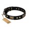"Biker Style" FDT Artisan Black Leather Boxer Collar with Old Bronze Look Plates and Skulls