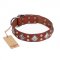 "Magic Squares" FDT Artisan Tan Leather Boxer Collar with Silver-like Decor