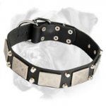 Stylish Leather Collar with Nickel Plates and Pyramids