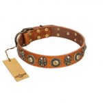 "Golden Epoch" FDT Artisan Tan Leather Boxer Collar with Old Bronze-plated Medallions and Conchos