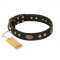 "Perfect Tracery" FDT Artisan Black Leather Boxer Collar with Old Bronze Look Plates and Circles