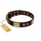 "Middle Age" FDT Artisan Brown Leather Boxer Collar with Old Bronze-Plated Engraved Flowers and Large Plates