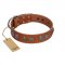 "Luxurious Life" Premium Quality FDT Artisan Tan Leather Boxer Collar with Round Adornments