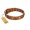 "Strike of Rock" FDT Artisan Tan Leather Boxer Collar with Plates and Medallions with Skulls