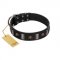 "Pirates' Symbol" Fashionable FDT Artisan Black Leather Boxer Collar with Silver-Like Plates and Gold-Like Skulls