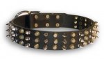 Leather Boxer Collar with 3 Rows of Spikes and Pyramids