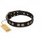 "Golden Artifact" FDT Artisan Black Leather Boxer Collar with Old-bronze Covered Medallions